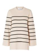 Selected Slfliva Ls Long Knit O-Neck Noos Kräm