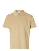 Selected Slhrelax-Terry Ss Zip Polo Ex Beige