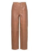 Selected Slfsana-Bynne Hw Straight Leather Pant Brun