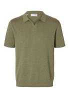 Selected Slhmattis Ss Linen Blend Open Polo Noos Grön