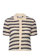 Mango Short Sleeve Striped Cardigan Beige
