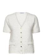 Mango Short-Sleeved Bouclé Cardigan Vit