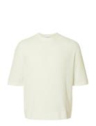 Selected Slhcolton Ss Knit Structure Tee Kräm