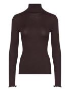 Rosemunde Rwbeatha Silk Ls Rollneck T-Shirt Brun