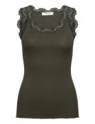 Rosemunde Rwbabette Silk Sl U-Neck Long Lace Khaki Green