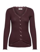 Rosemunde Rwbabette Silk Ls V-Neck Lace Cardi Brun