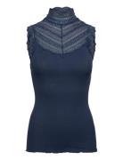 Rosemunde Silk Top W/ Lace Marinblå