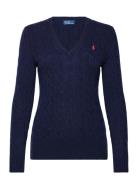 Polo Ralph Lauren Cable-Knit Wool-Cashmere V-Neck Sweater Marinblå