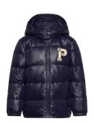 Ralph Lauren Kids Glossed Hooded Down Jacket Marinblå