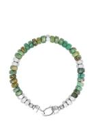 Nialaya Men's Hexagon Beaded Bracelet With Green Turquoise And Silver ...