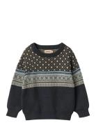 Wheat Jacquard Pullover Julius Marinblå