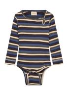 Petit Piao Body L/S Modal Multi Striped Marinblå