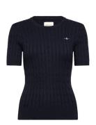 GANT Stretch Cotton Cable Ss C-Neck Marinblå