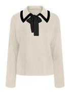 YAS Yasjosie Ls Bow Knit Top S. Kräm