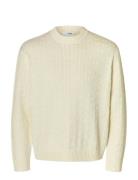 Selected Slhphilip Ls Knit Relaxed Crew Neck Kräm