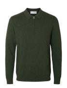 Selected Slhberg Ls Half Zip Polo Noos Khaki Green