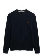 Superdry Cotton Cable Knit Crew Marinblå