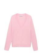 Mango Fine-Knit V-Neck Sweater Rosa