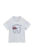 Mango Embossed Detail Printed T-Shirt Blå