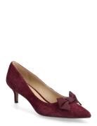 Lauren Ralph Lauren Adrienne Bow-Trim Suede Pump Röd