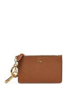 Lauren Ralph Lauren Crosshatch Leather Zip Card Case Beige