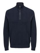 ONLY & SONS Onsmace Reg Herringb Half Zip Knit Ns Marinblå