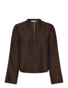 Ahlvar Gallery Nina V-Neck Silk Blouse Brun