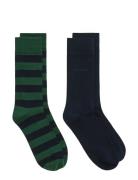 GANT Barstripe And Solid Socks 2-Pack Grön