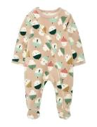 Boboli Velour Play Suit Printed For Baby -Bci Beige