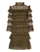Malina Carmine Frill Mini Lace Dress Khaki Green
