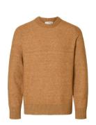 Selected Slhrai Ls Knit Crew Neck Noos Beige