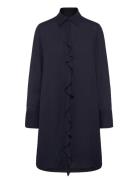 GANT Crepe Viscose Ruffle Shirt Dress Marinblå