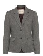 GANT Slim Wool Blend Herringb Blazer Grå