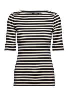 Lauren Ralph Lauren Striped Stretch Cotton Boatneck Tee Marinblå