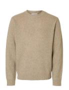 Selected Slhneil Ls Knit Neps Crew Neck Beige