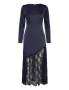 Malina Suki Diagonal Cut Lace Midi Dress Marinblå