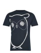 Knowledge Cotton Apparel Big Owl Print Tee - Gots/Vegan Marinblå