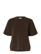 Selected Slftenny Ss Boxy O-Neck Tee Noos Brun