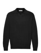 Selected Slhdry Ls Knit Relaxed Open Polo Svart