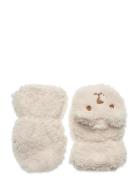 Lindex Mittens Pile Emb Face Kräm