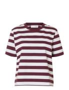 Selected Slfessential Ss Striped Boxy Tee Noos Burgundy