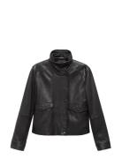 Mango High-Neck Leather Jacket Brun