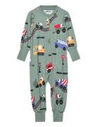 Geggamoja Bamboo Two Way Zip Pyjamas Green Tractor Grön