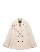 Mango Double-Breasted Wool-Blend Coat Kräm