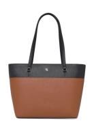Lauren Ralph Lauren Striped Leather Medium Karly Tote Bag Brun