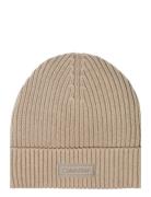 Calvin Klein Patch Chunky Rib Cotton Beanie Beige