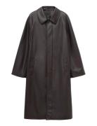 Mango Long Leather-Effect Trench Coat Brun