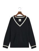 GANT Superfine Lambswool Cont V-Neck Marinblå