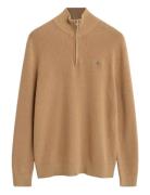 GANT Cotton Merino Ribbed Half Zip Beige
