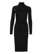 Lauren Ralph Lauren Button-Trim Rib-Knit Mockneck Dress Svart